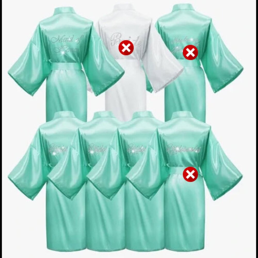 NIB - 4 Mint Green Satin Wedding Party Robes - One Size - Never Worn!!!